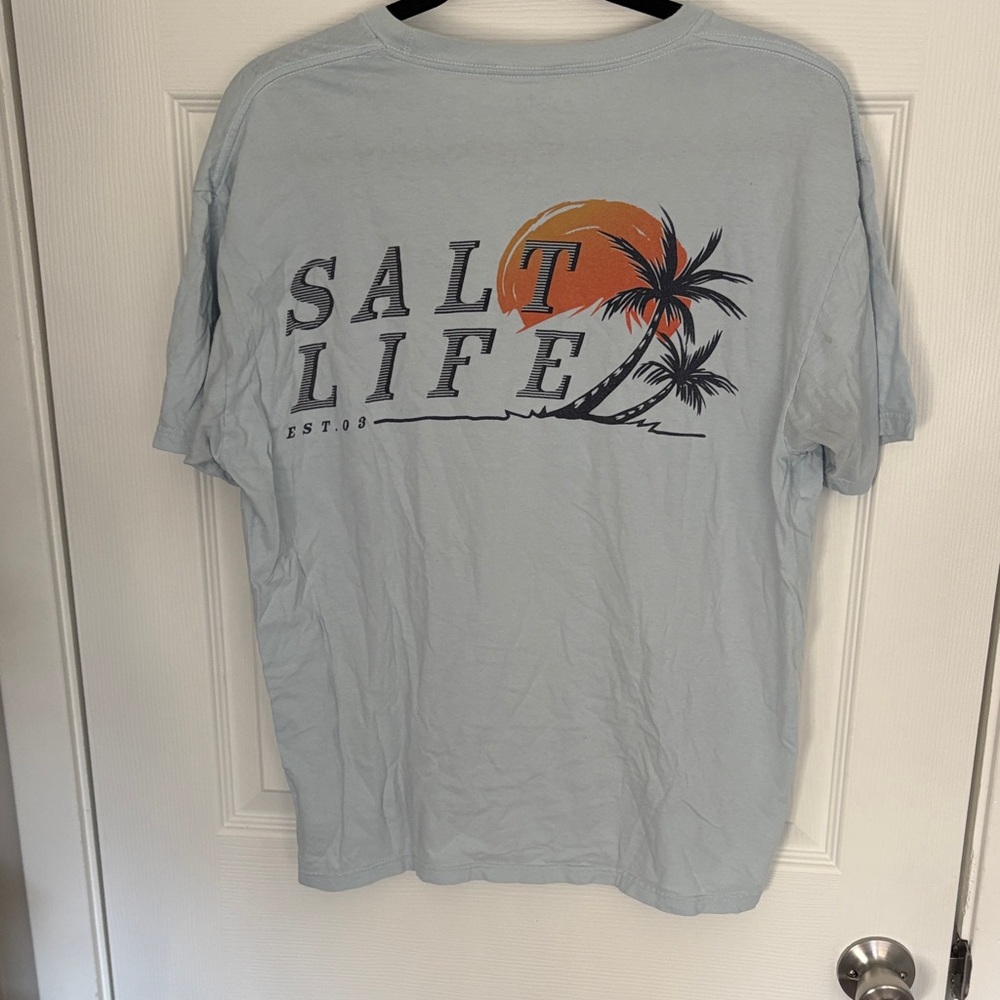 Salt Life Light Blue Short Sleeve Tee with Orange Palm Graphic